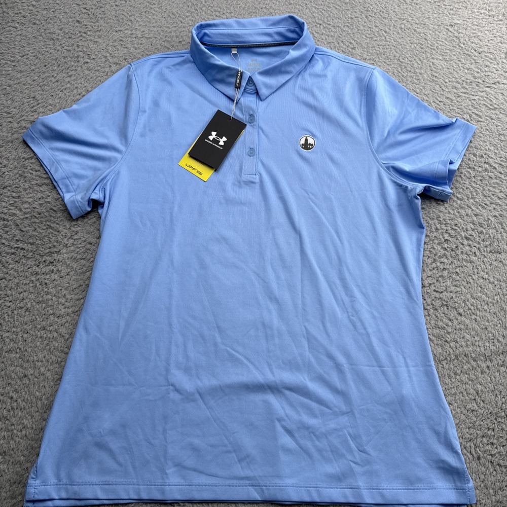 Under Armour Golf Polo Shirt Womens Large Blue Short Sleeve Tennis Top UPF 50